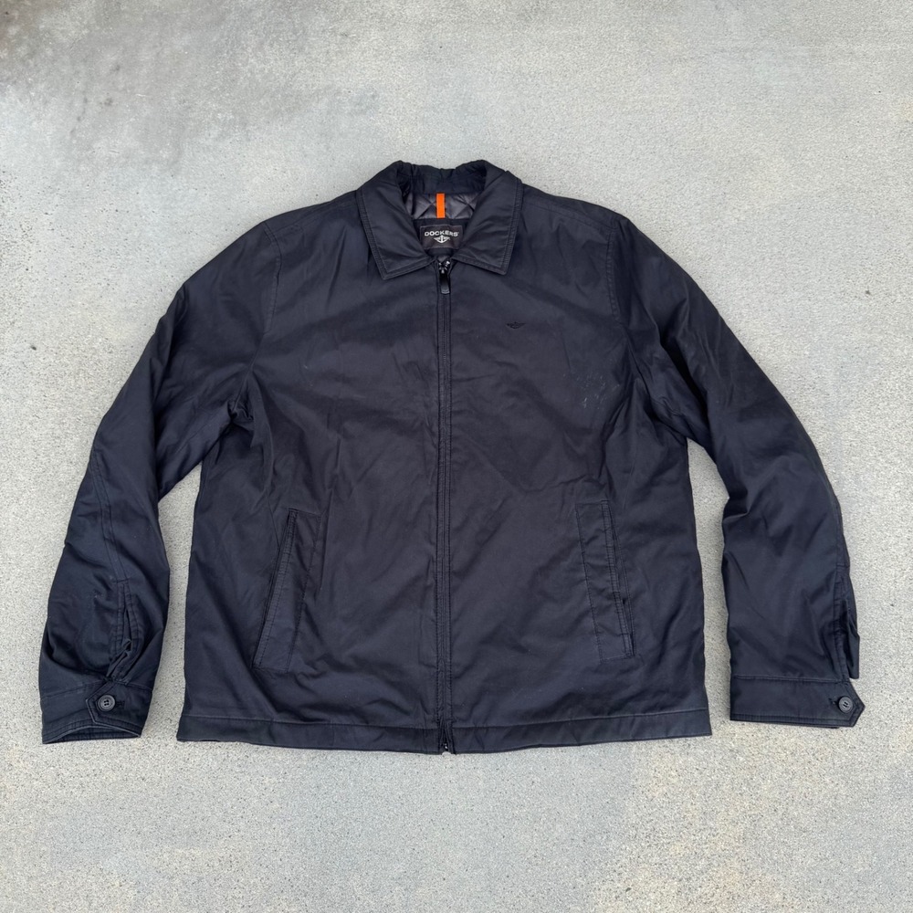 Dockers Men Black Quilted Lined Full Zip Harrington Jacket Large